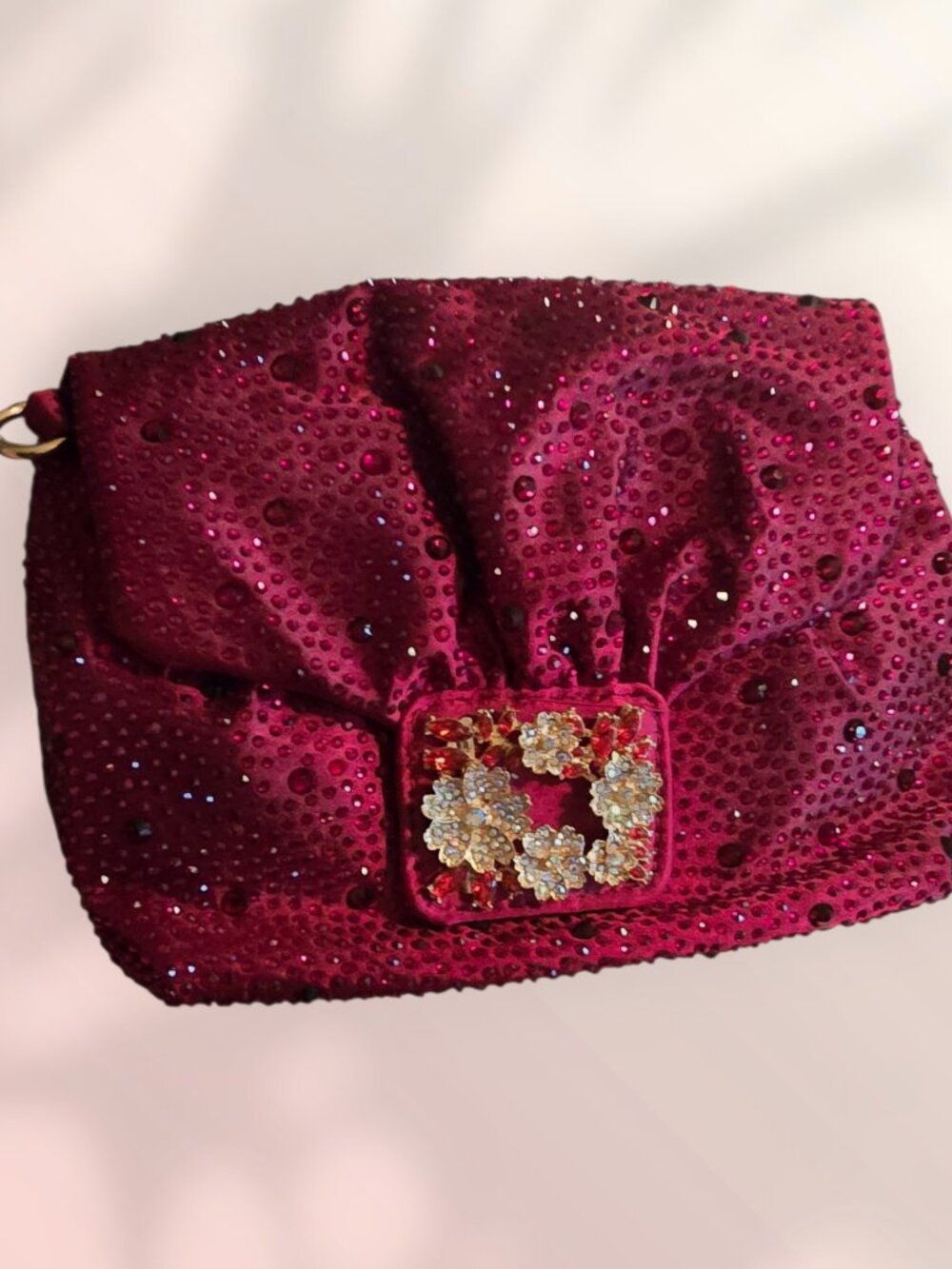 Red Sequin Evening Clutch with Floral Crystal Buckle